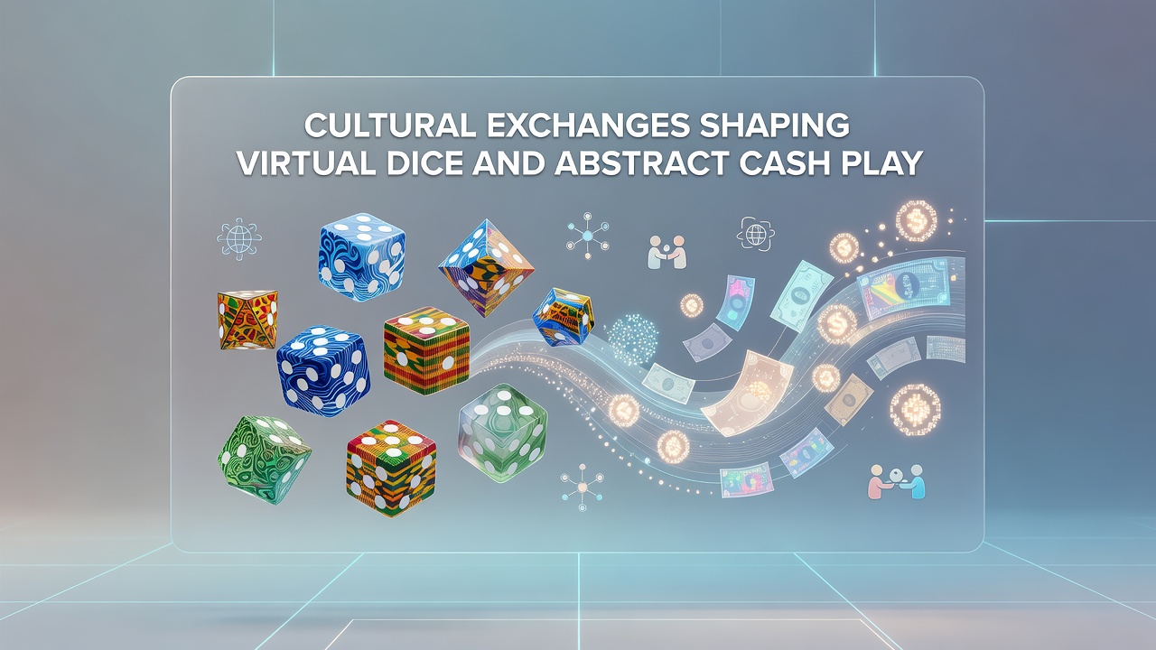 Digital interface displaying virtual cash transactions alongside culturally inspired dice elements from various regions
