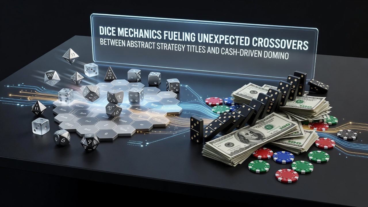 Players engaging in crossover matches that combine dice rolls with domino chains on digital interfaces