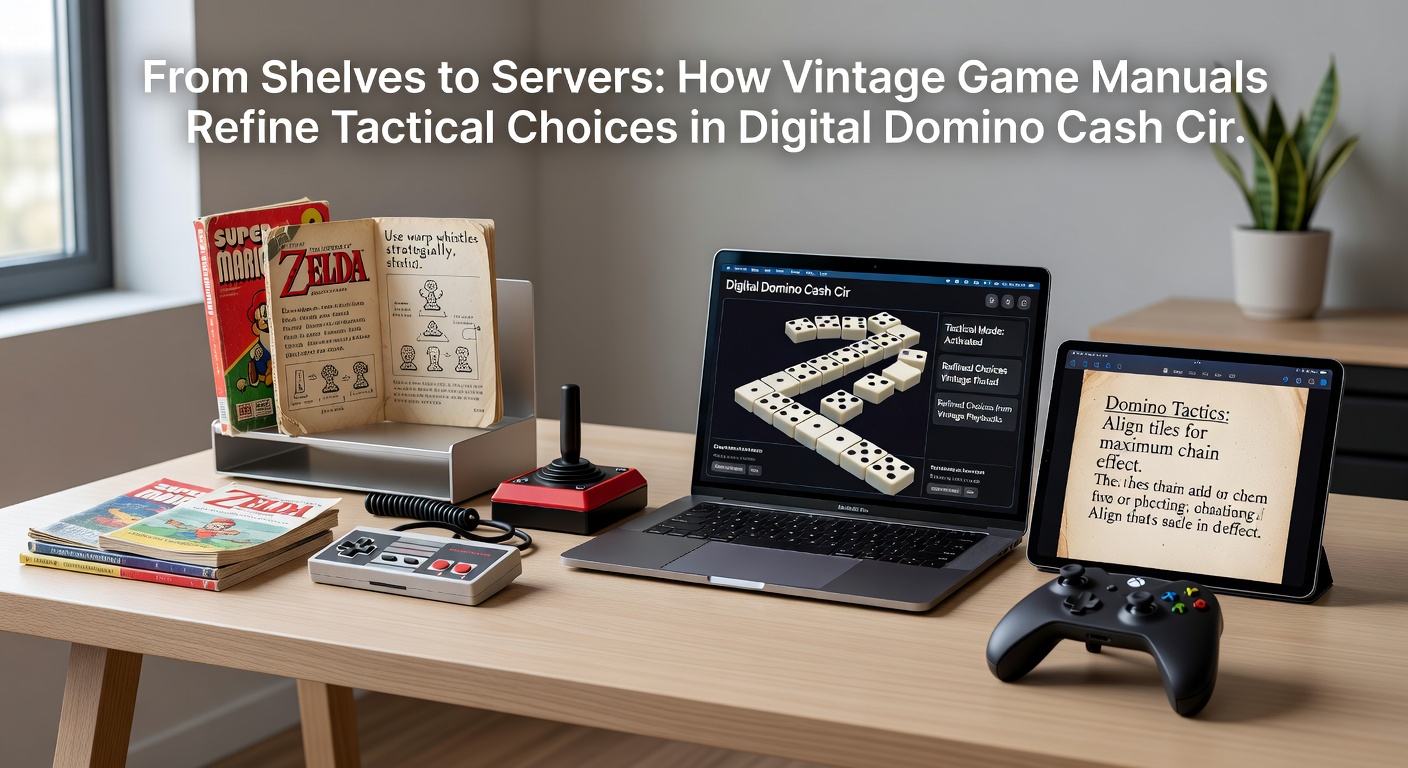 Side-by-side comparison of a 1920s domino strategy booklet page and a screenshot of current online domino tournament statistics dashboard