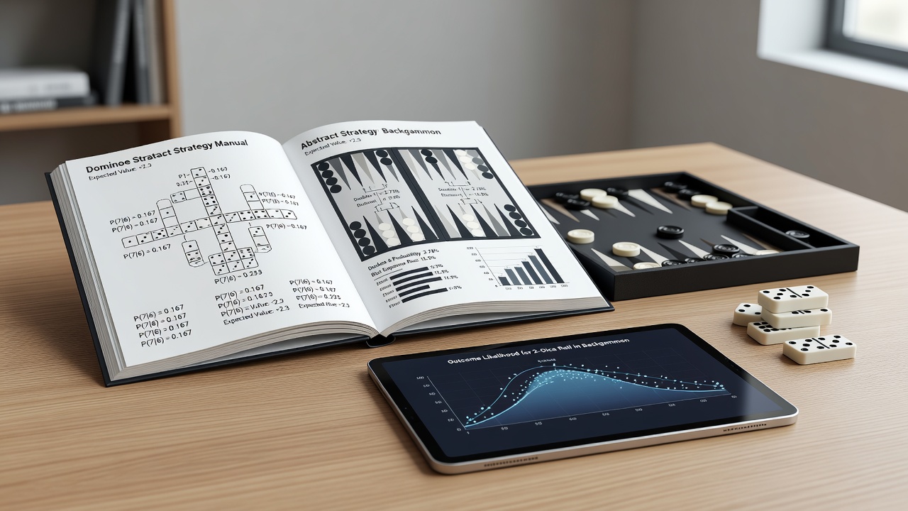 Backgammon board setup illustrating probability overlays and equity calculations from strategy references