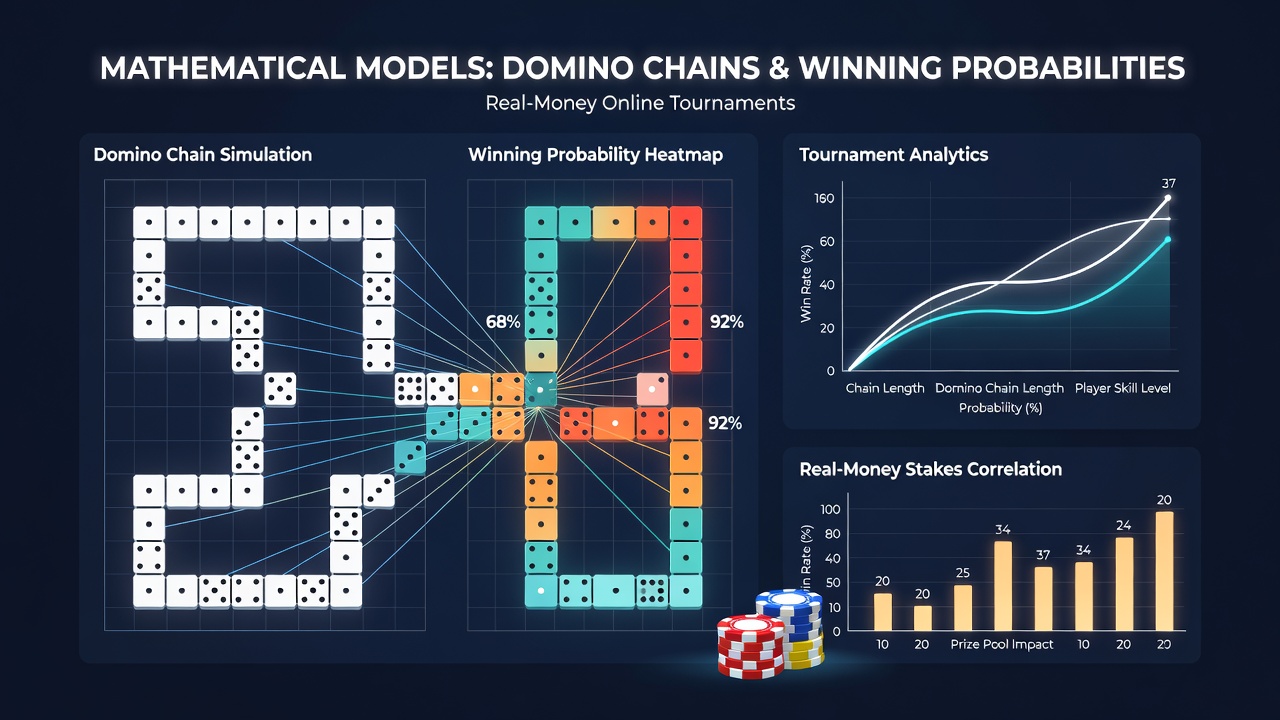 Tournament bracket visualization with overlaid probability metrics derived from domino chain analysis