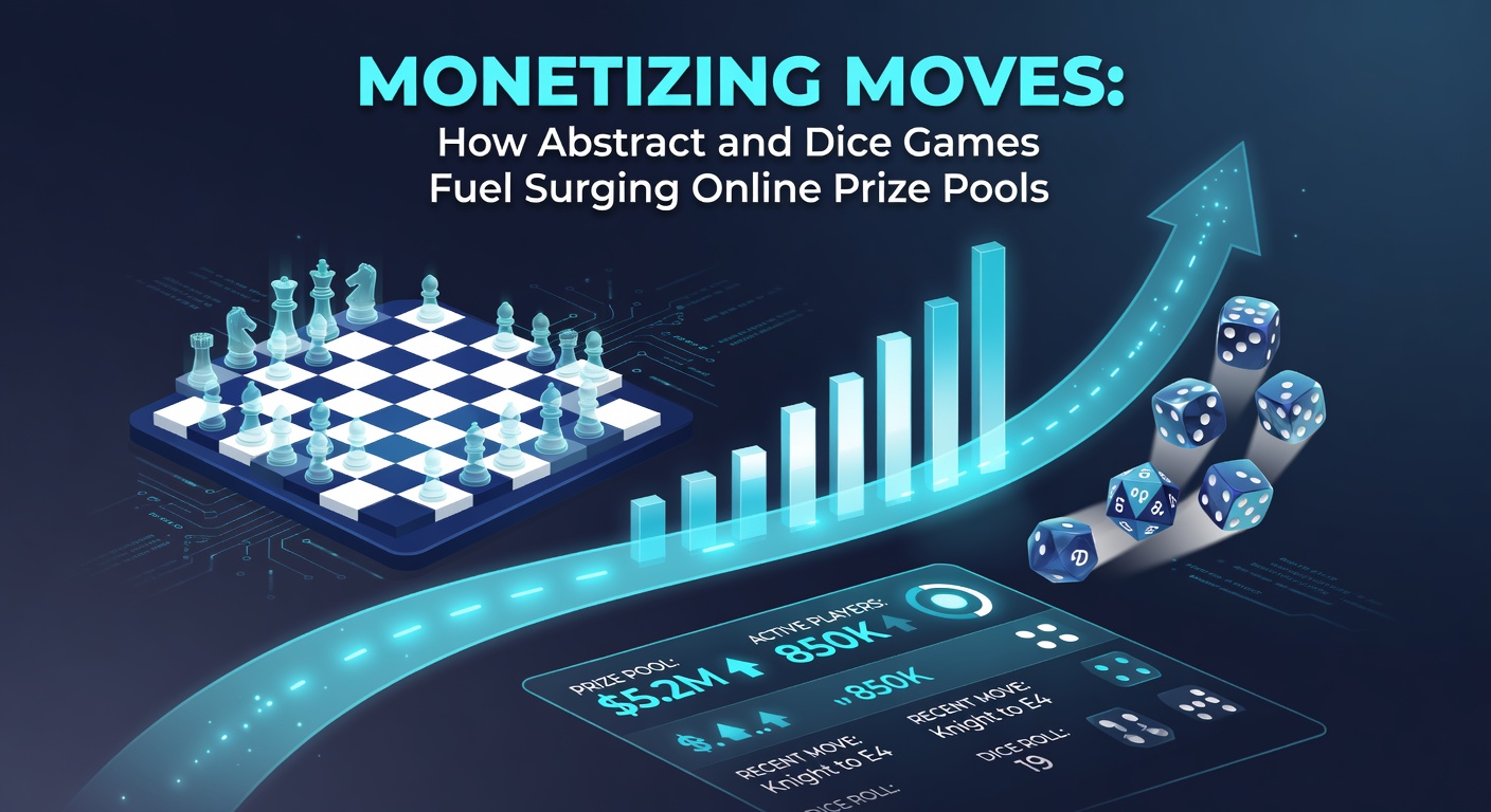 Graph showing exponential growth in online prize pools for abstract and dice games from 2020 to 2026, with peaks in major tournaments