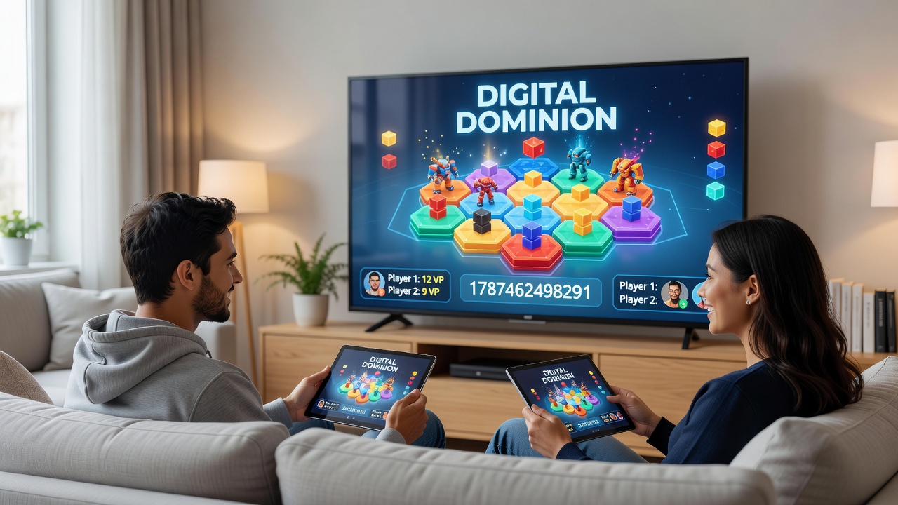 Diverse group of players participating in an online board game tournament shown across multiple screens