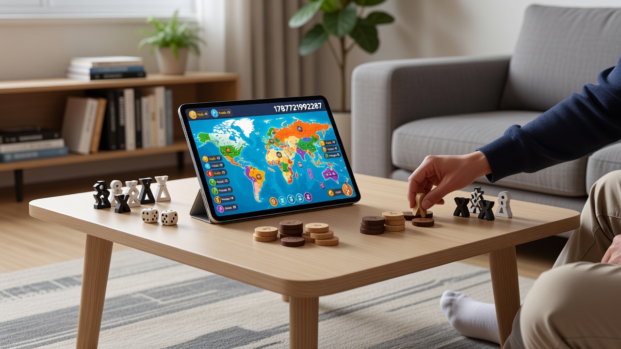 Diverse group of friends collaborating during an online board game session on a shared screen