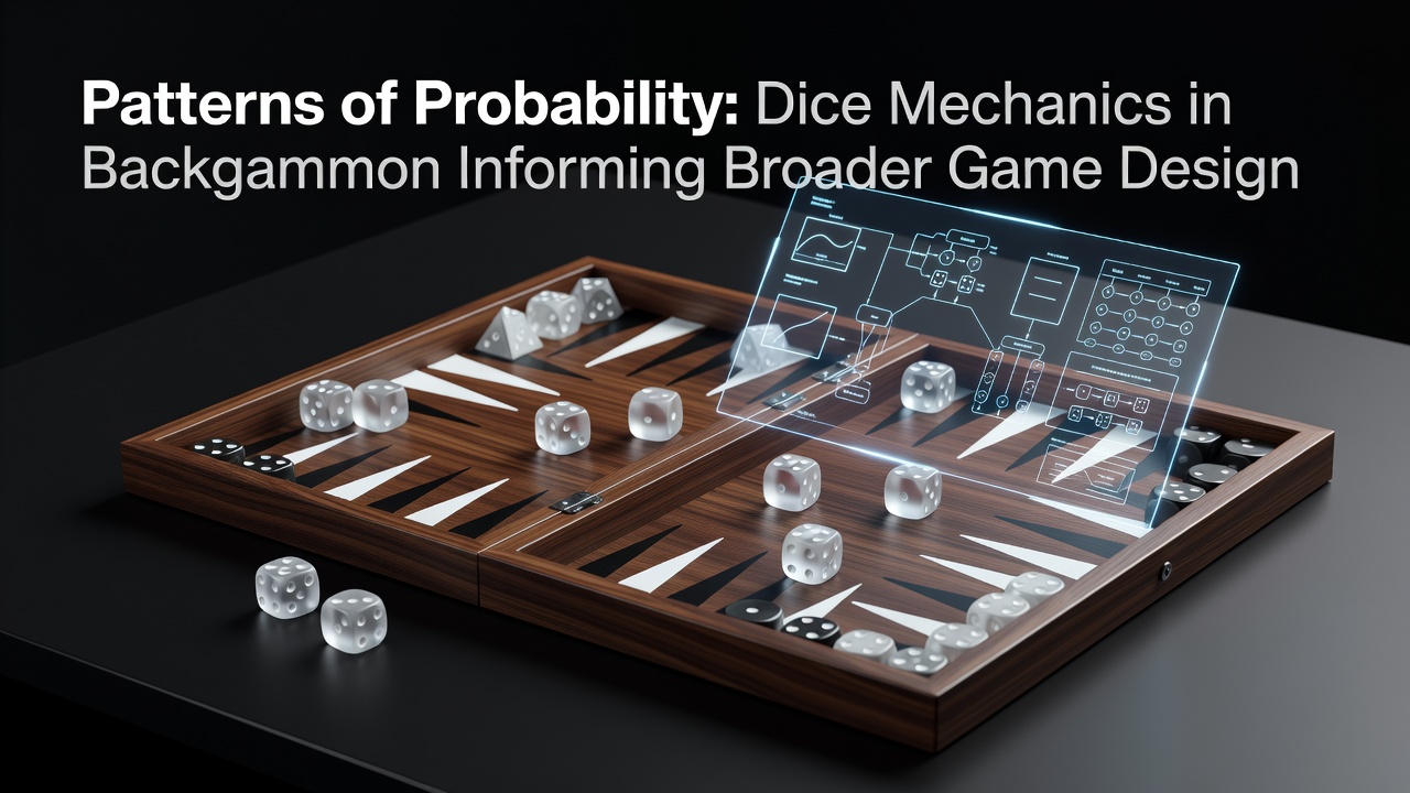 Backgammon board with dice showing probability outcomes in play