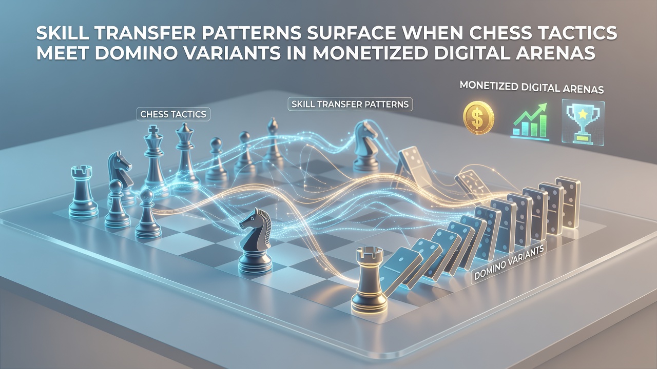 Digital interface showing intertwined chess and domino strategy elements in a cash game setting