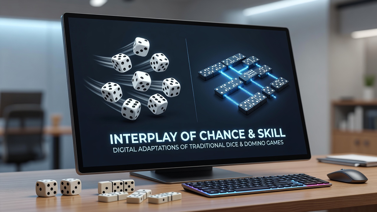Players engaging in online domino match with probability indicators and strategic overlays visible on screen