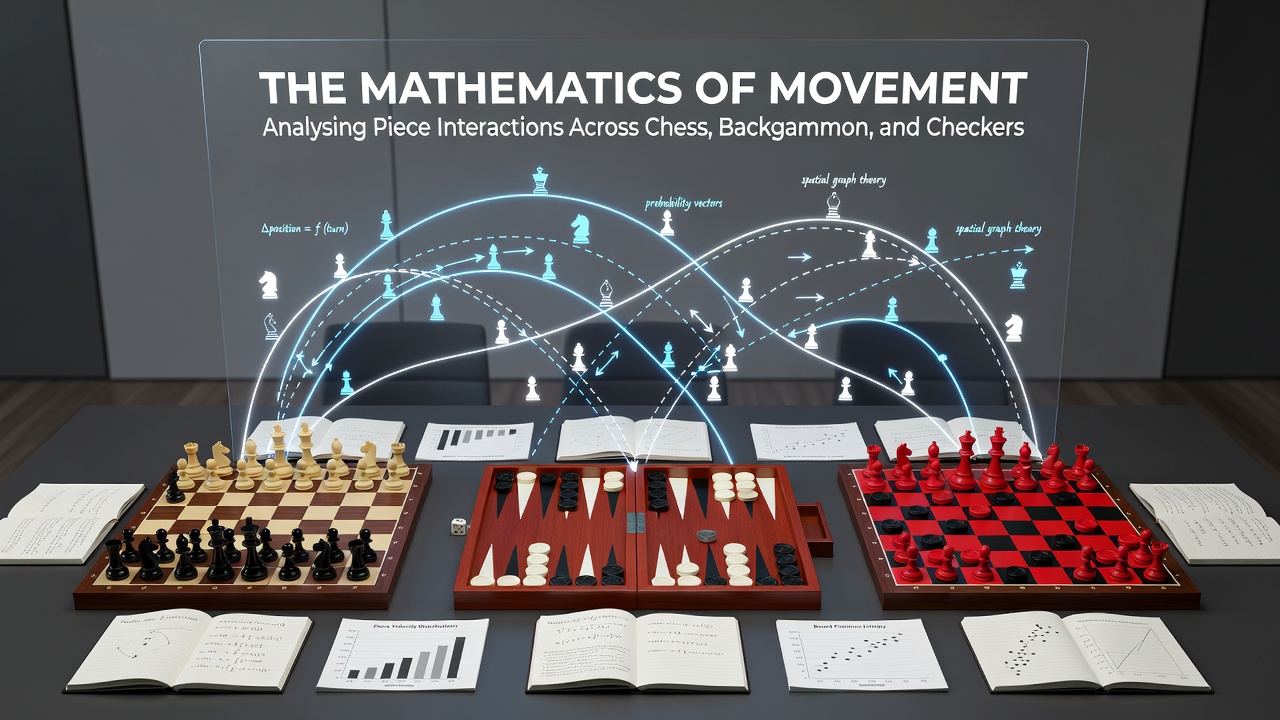 Screenshot of an online analysis tool displaying piece interaction heatmaps for chess, backgammon, and checkers