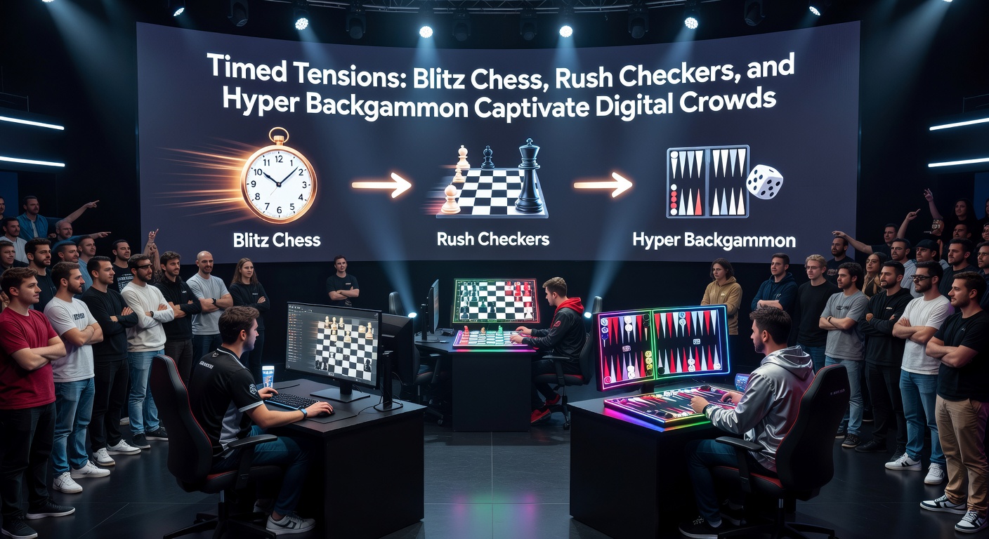 Dynamic online rush checkers match with players capturing pieces amid a countdown timer, evoking urgency and strategy