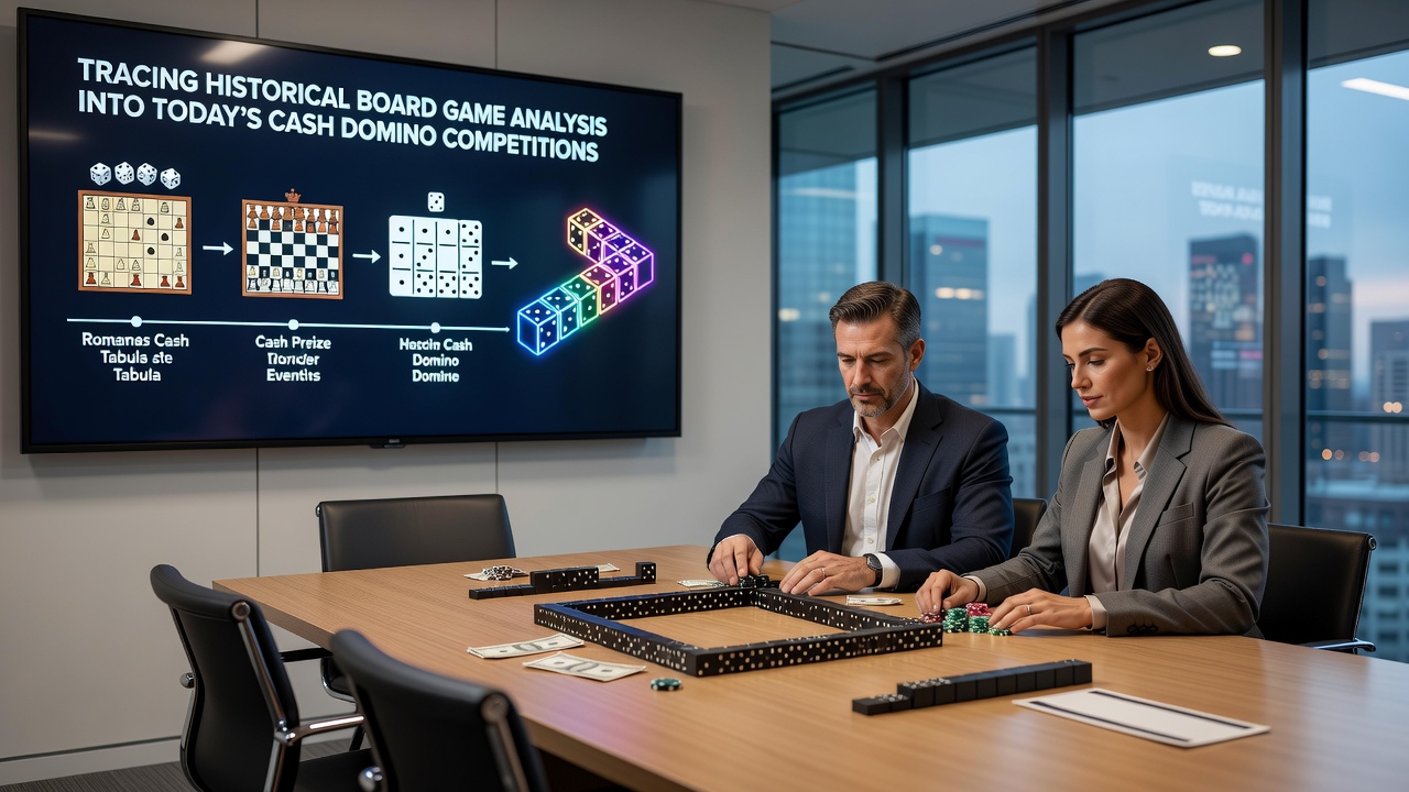 Modern players engaged in an online domino cash tournament interface with live analytics panels displaying historical strategy comparisons and real-time probability graphs