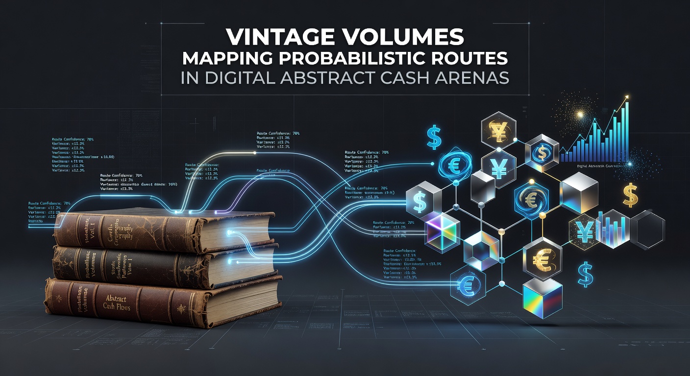 Vintage game books spread open next to laptop screens showing abstract strategy interfaces and probability charts