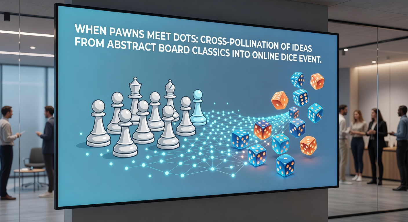 Digital interface showing interconnected pawns and dice dots illustrating idea exchange in virtual gaming environments